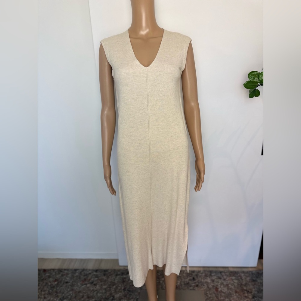 Massimo Dutti XS Sleeveless Oatmeal V-neck Maxi Dress